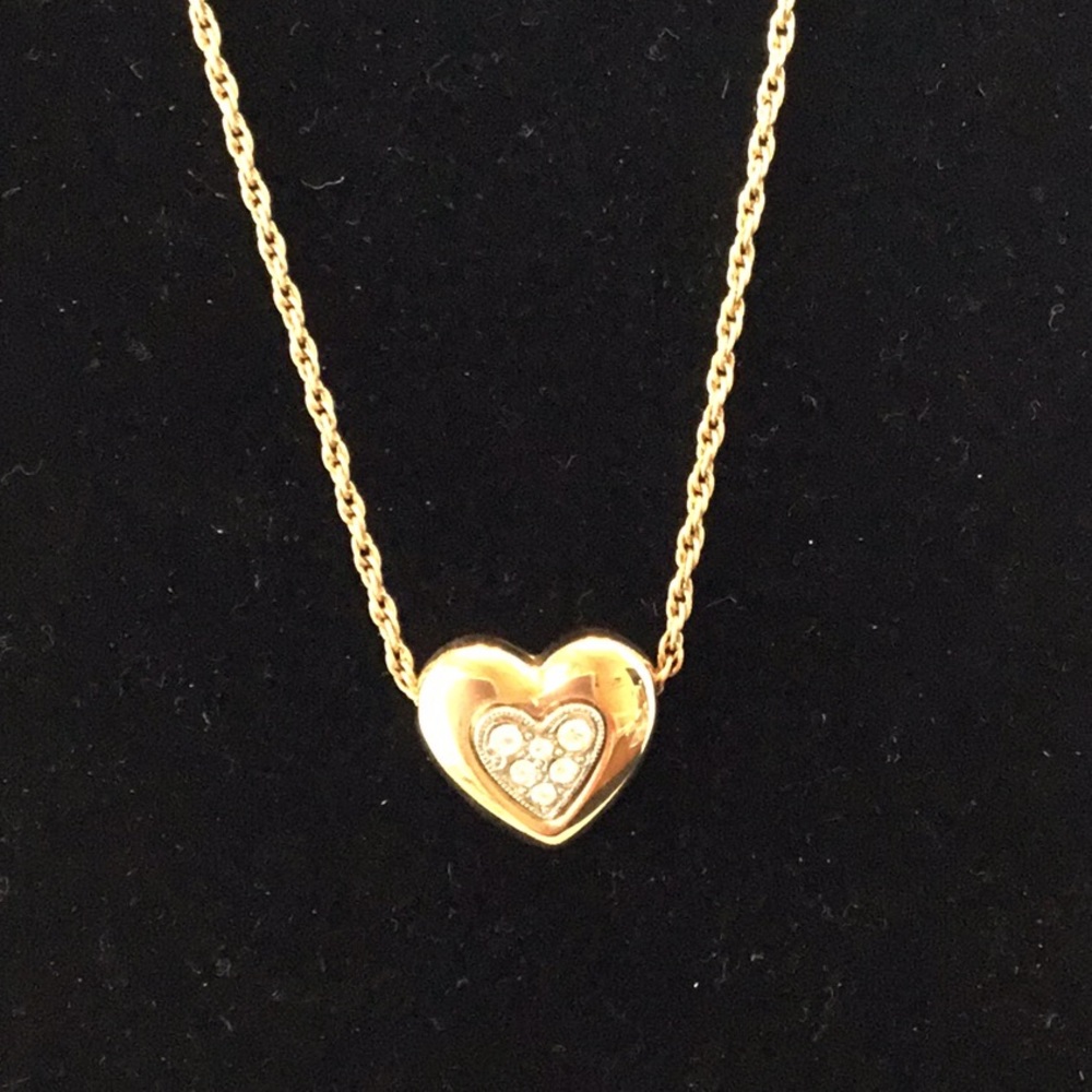 Lia Sophia Gold tone heart w/crystals necklace